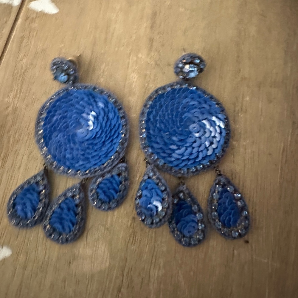 Blue Sequin Chandelier Earrings